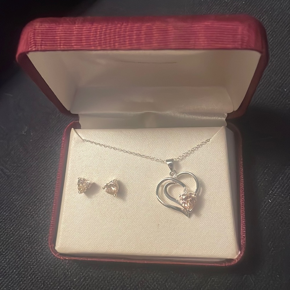 Sterling silver heart necklace with matching heart studs